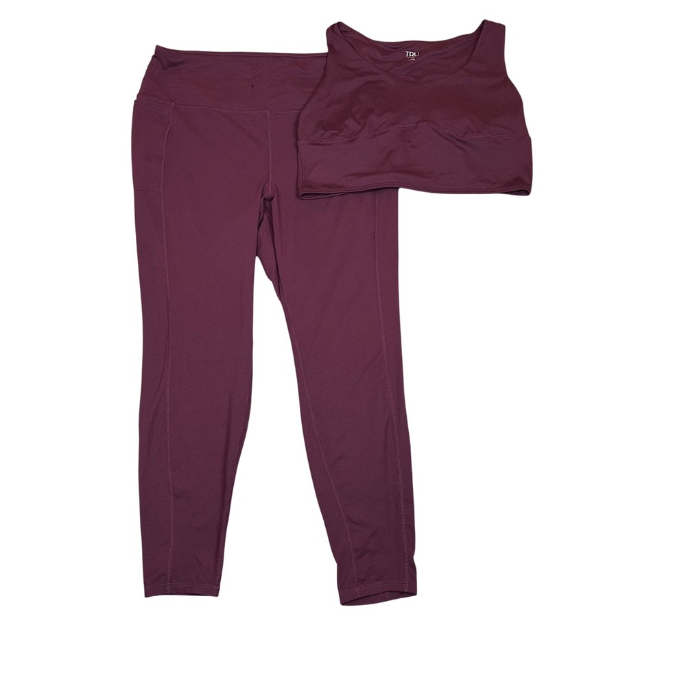 TRU by Torrid Womens Plus Size 1 Burgundy Sports Bra and Leggings Set 2pc Bundle